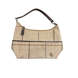 Lauren Ralph Lauren Shoulder Bag – Houndstooth Plaid Fabric & Leather Trim